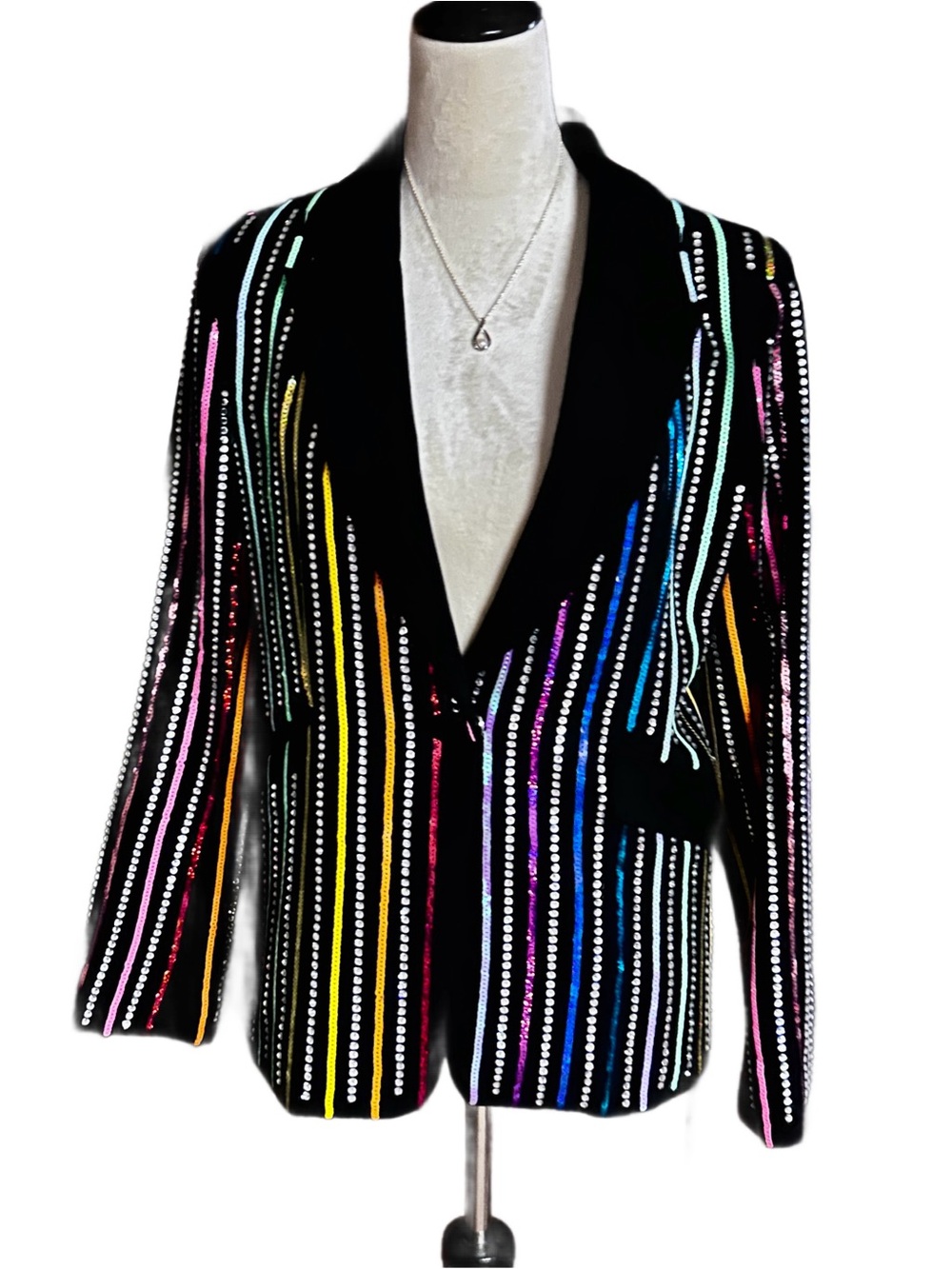 Queen Of Sparkles ~ Small ~ Multi-Colors Striped Sequins ~ Blazer Jacket